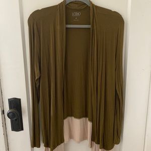 Logo by Lori Goldstein olive green and cream cardigan open style